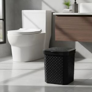 Lixeira De Pia Rattan Com Tampa Preta 5 Litros